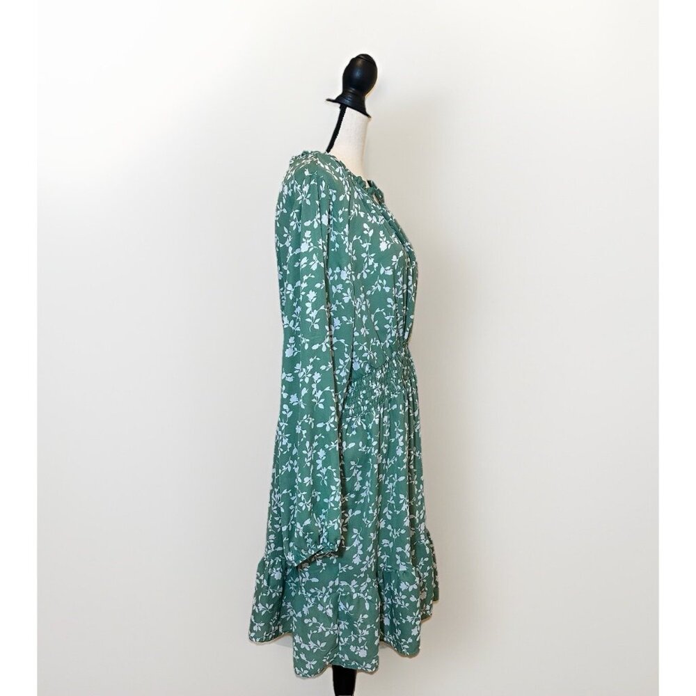 Steve Madden Dress Women’s Size XL Green Floral Print Midi Ruffle Stretch Waist - Picture 4 of 14
